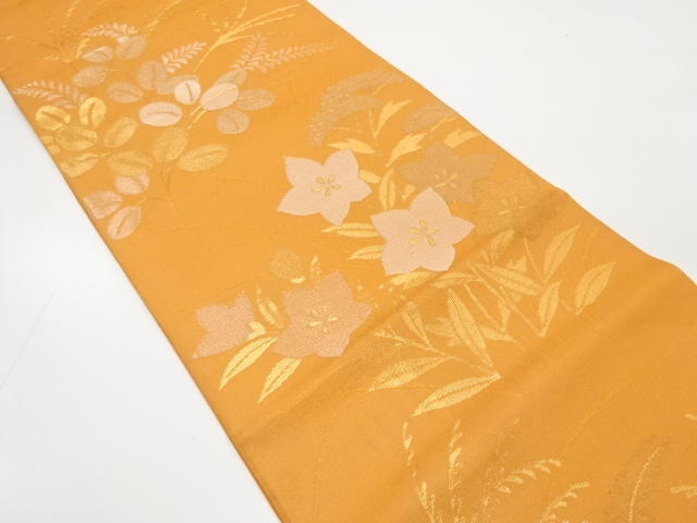 正絹　紗　桔梗に萩・芒模様織り出し　夏用袋帯